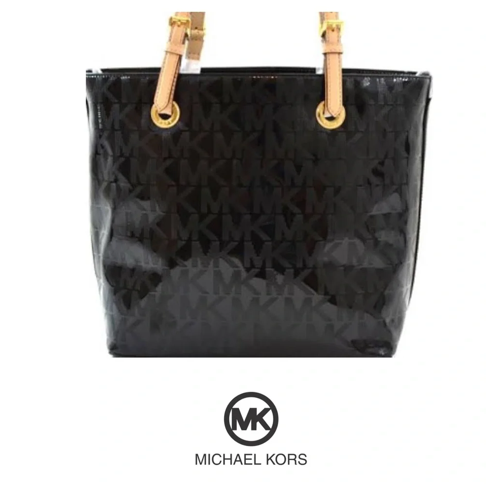 Michael Kors Jet Set Shiny Black Logo Tote